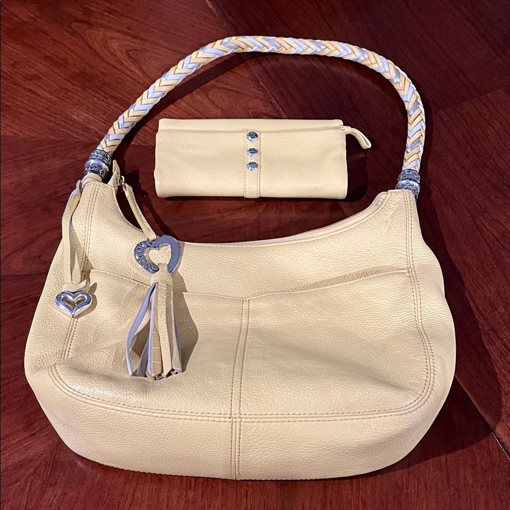 Brighton Cream Hobo Bag with Heart Charm